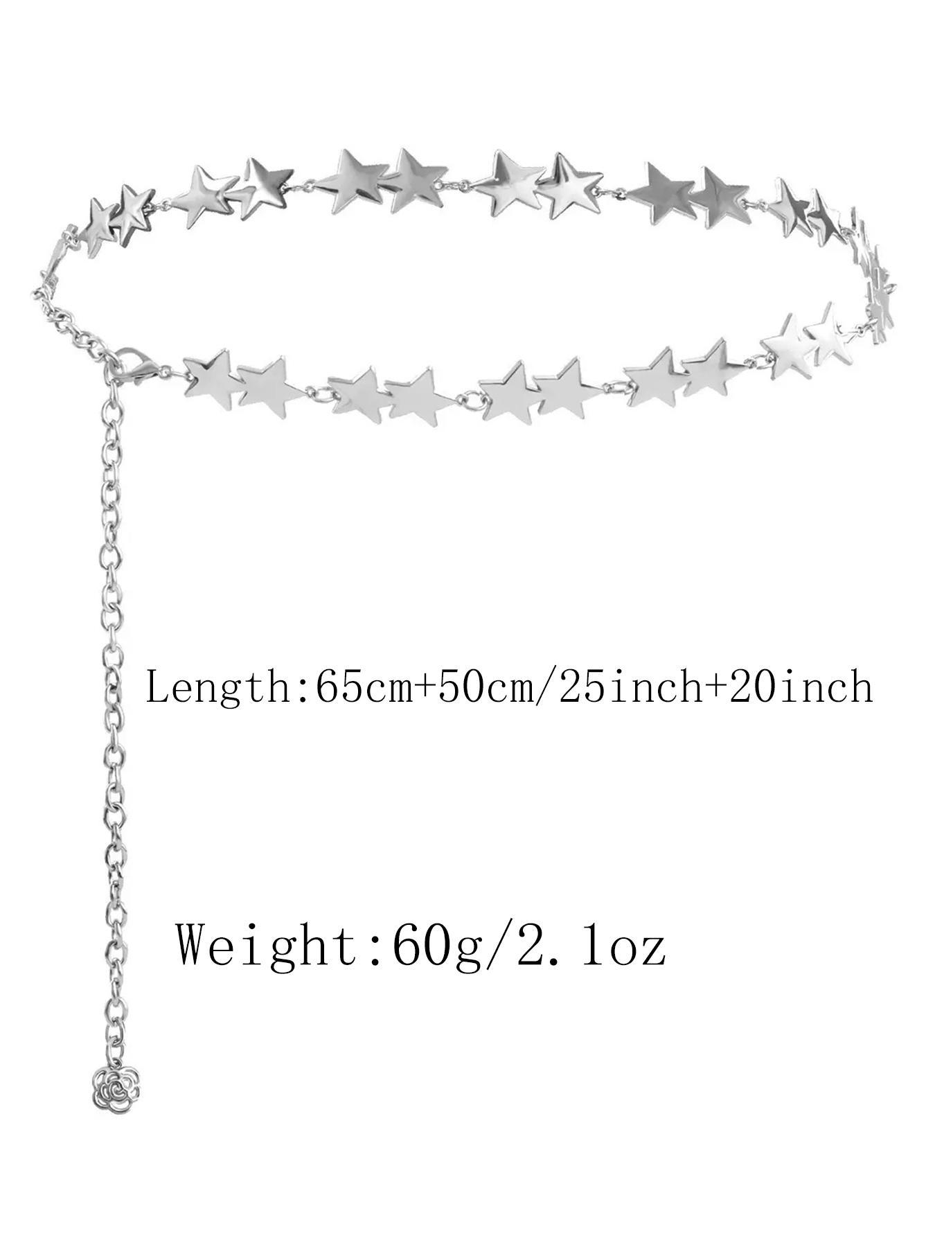 Silver Star Chain Belt Western Metal Belt for Women Punk Chain Belts for Dresses Jeans Waist Chain Belt Y2k Emo Body Jewelry Star Decorated Belt