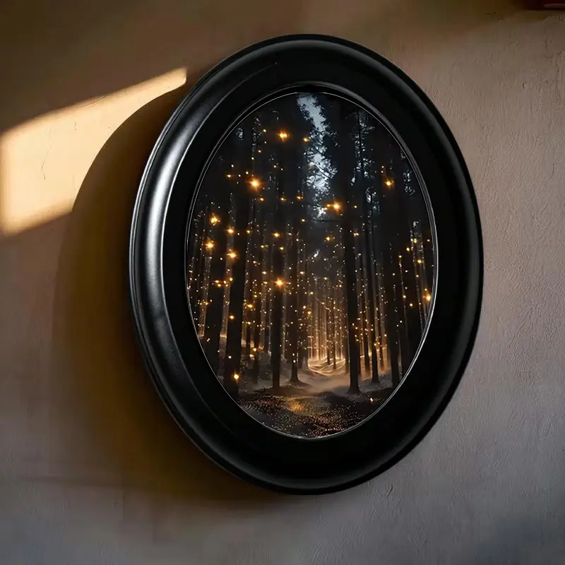 1 count, Fireflies in the Forest Vintage Gothic Style Wooden Oval Photo Frame (6.8 * 8.7inch), Oval Wall Decoration，Suitable for Home and Office Wall Decoration, Holiday Decorations - with frame.