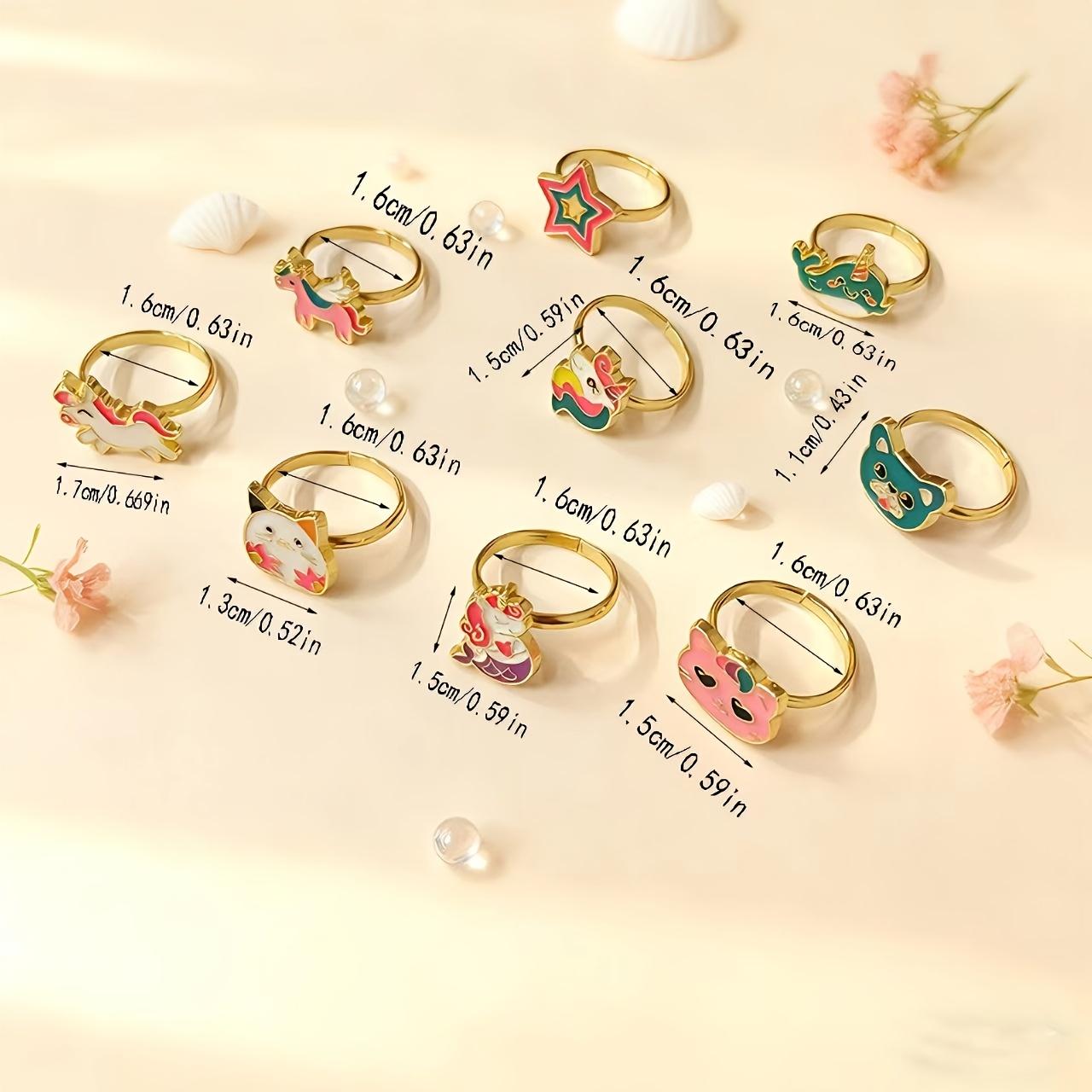 12Pcs Kids Girls Alloy Drip Oil Animal Style Adjustable Rings Set Party Favors Jewelry