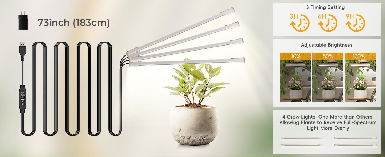 Plant Stand Indoor with 4 Grow Lights - 63" Tall Plant Shelf- 8 Tiered Corner Plant Flower Stands Display Shelves for Home, Patio (Brown)