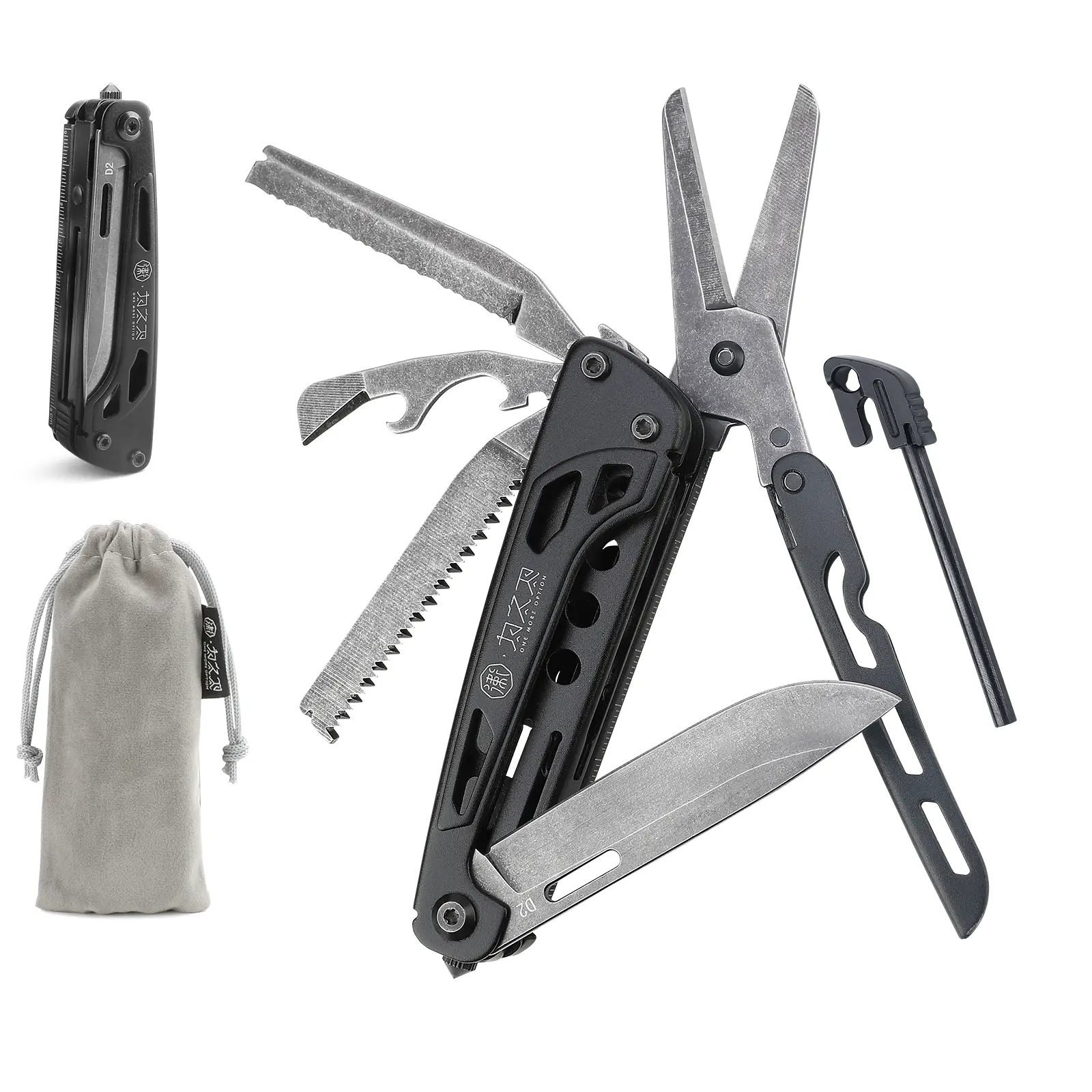Xhandle MT-73 11-in-1 Multitool Kit - D2 Steel Stonewash Knife, Large Scissors, Portable Mini EDC Survival Tool, Outdoor Multifunctional Camping Gear, Home Repair Essential, Multitool Kits, Outdoor Multifunctional Tools, Portable Multi Tool