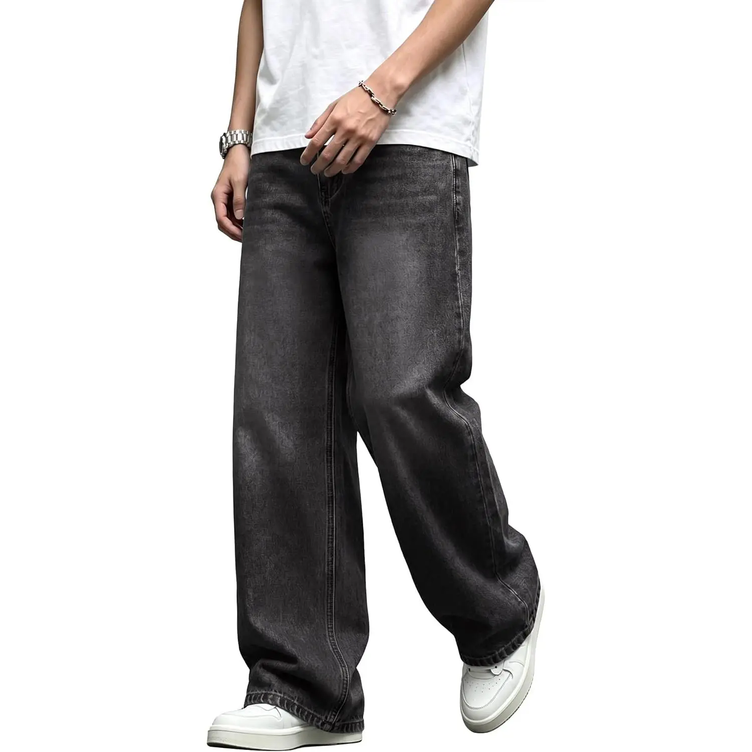 EMMIOL Baggy Jeans Men,y2k Jeans Cargo Design Wide Leg Loose Fit,Mens Denim Pants Vintage Skater Streetwear Relaxed