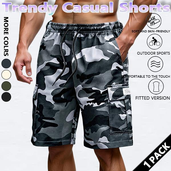 Men's new summer casual work shorts, camouflage sports capri pants, loose and casual fit, quick-drying ice silk beach shorts.