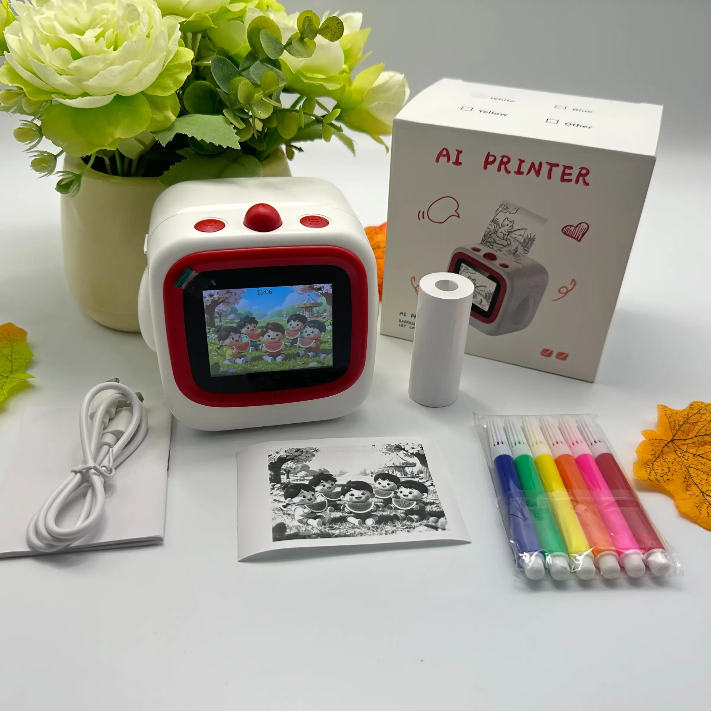 Smart Ai Language Mini Printer with 3 Rolls of Stickers, Voice Recognition Ai Image Printing, Ideal for DIY, Photos, Notes, Holiday Gifts