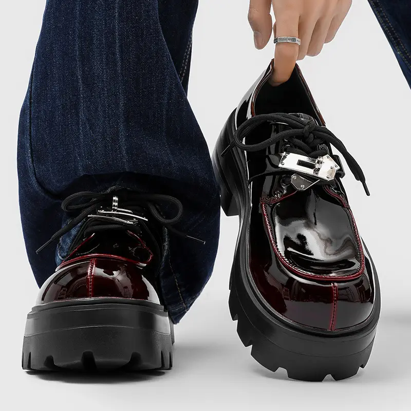 Men New Glossy Wide Toe Casual Shoes Suitable For Short Stature951262