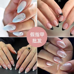 High-end long solid color press-on nails, almond-shaped glossy detachable nail pieces
