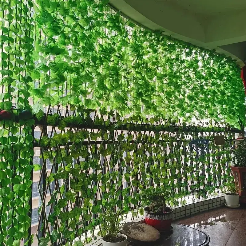 12Pcs Artificial Green Ivy Leaf Garland, Fake Hanging Vine Creeper 2.2M/7.22ft, UV Resistant Artificial Plant for DIY Garden Wall, Wedding, Party, Home Outdoor Decor