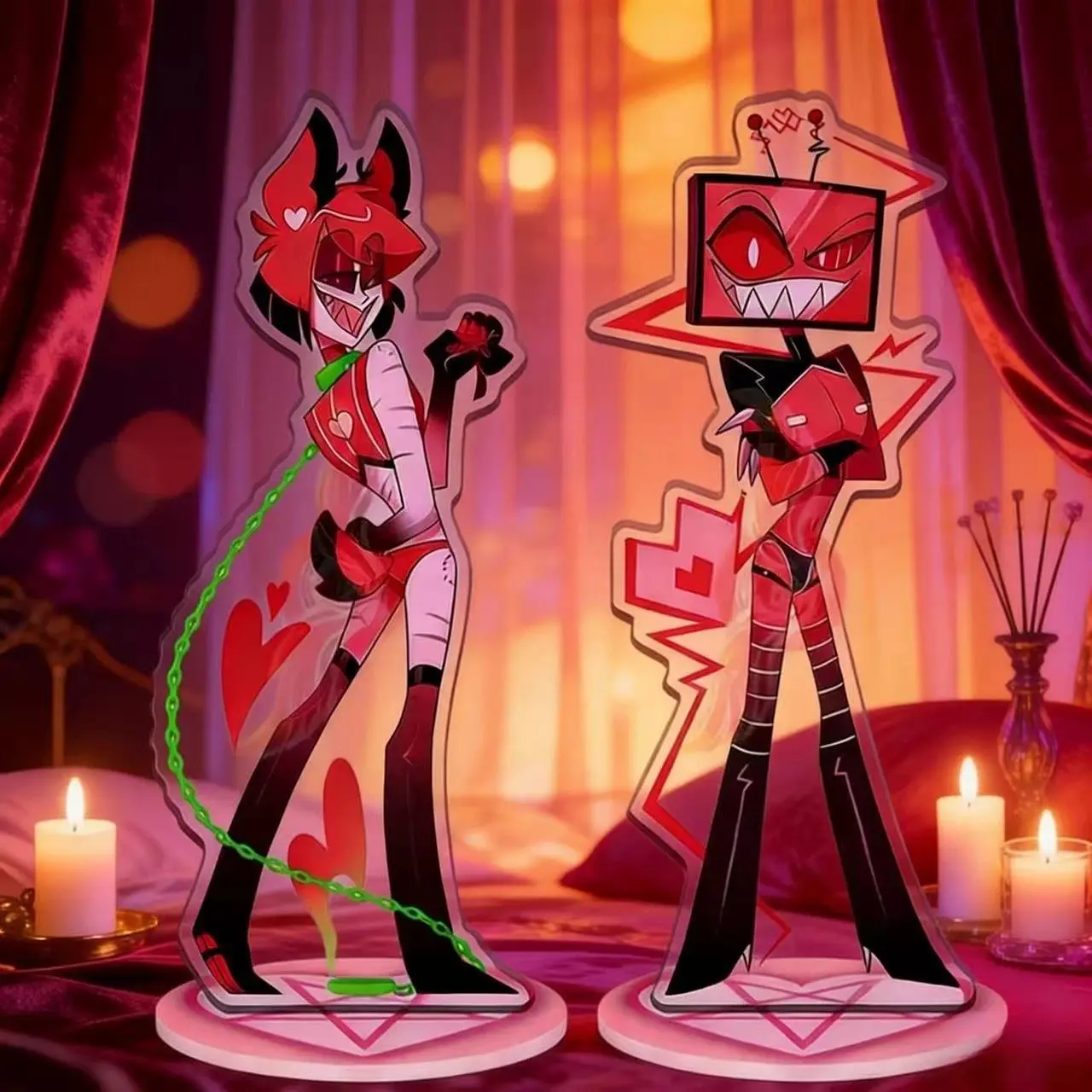 Hazbin 2 Valentine's Day Acg Stand Pink Sexy Vox Figurine Acrylic Stand Valentine Alastor Figur Standing Plate Collectible Toys
