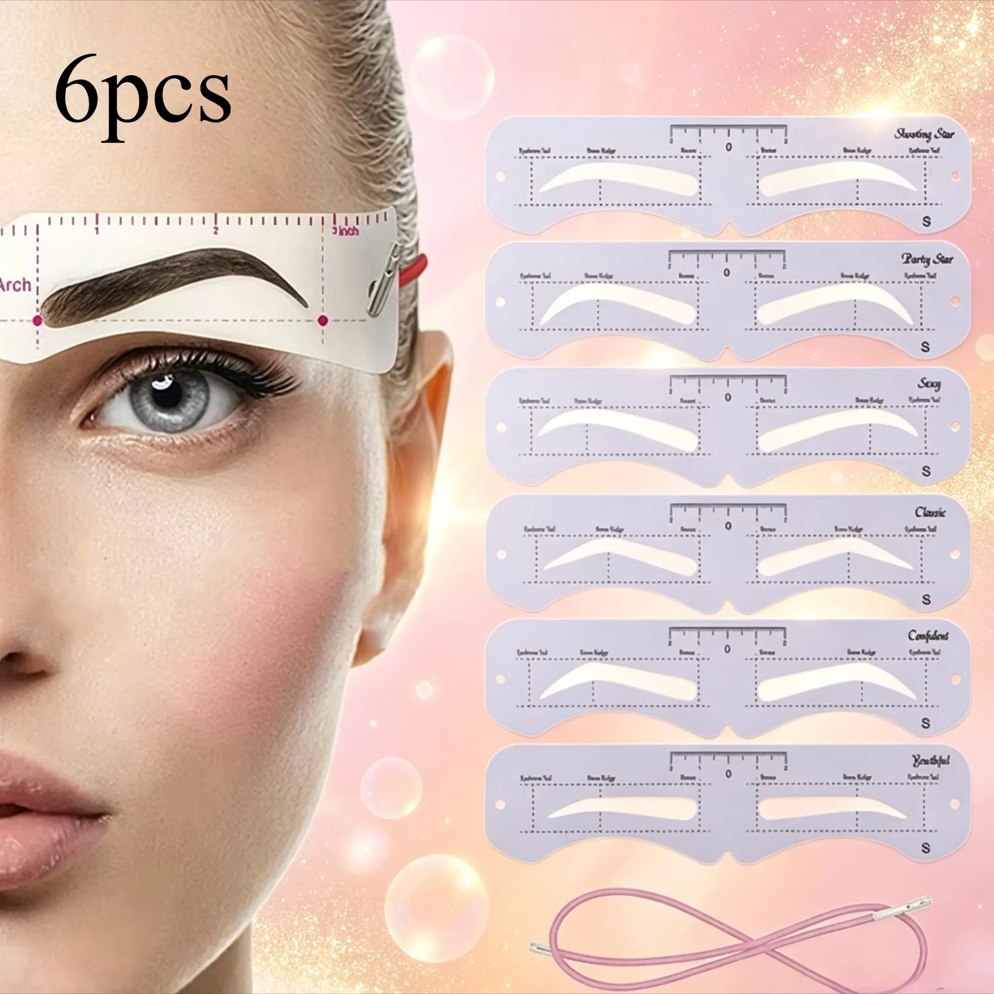 High Quality Adhesive Eyebrow Shaper Kit, 6Pcs Reusable PVC Fixed Brow Stencils for Elegant Eye Makeup, Eyebrow Shaping
