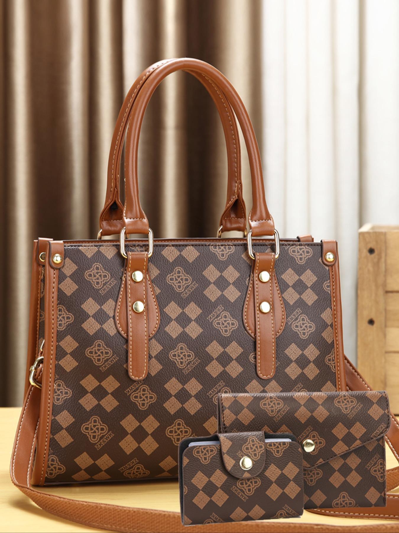 Women's Fashionable All Over Print Handbag & Card Holder  & Wallet, Casual Versatile Zipper Shoulder Bag Set for Work & Travel, Trendy High-quality Daily Commuting Bag