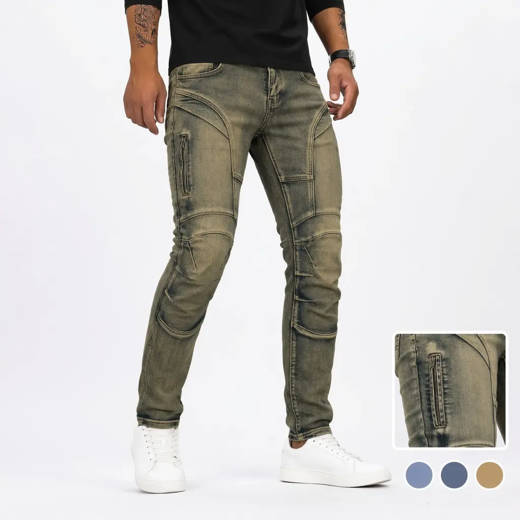 Men's Vintage Distressed Jeans - Slim Tapered Fit Streetwear Trousers in a Soft Cotton Stretch Blend, Cotton Blend, Distressed Look, Colorful Embellished Men's Jeans, Standard Sizes, Clothes, Plain, All Seasons, Leggings, Basic, Machine Washable, Menswear