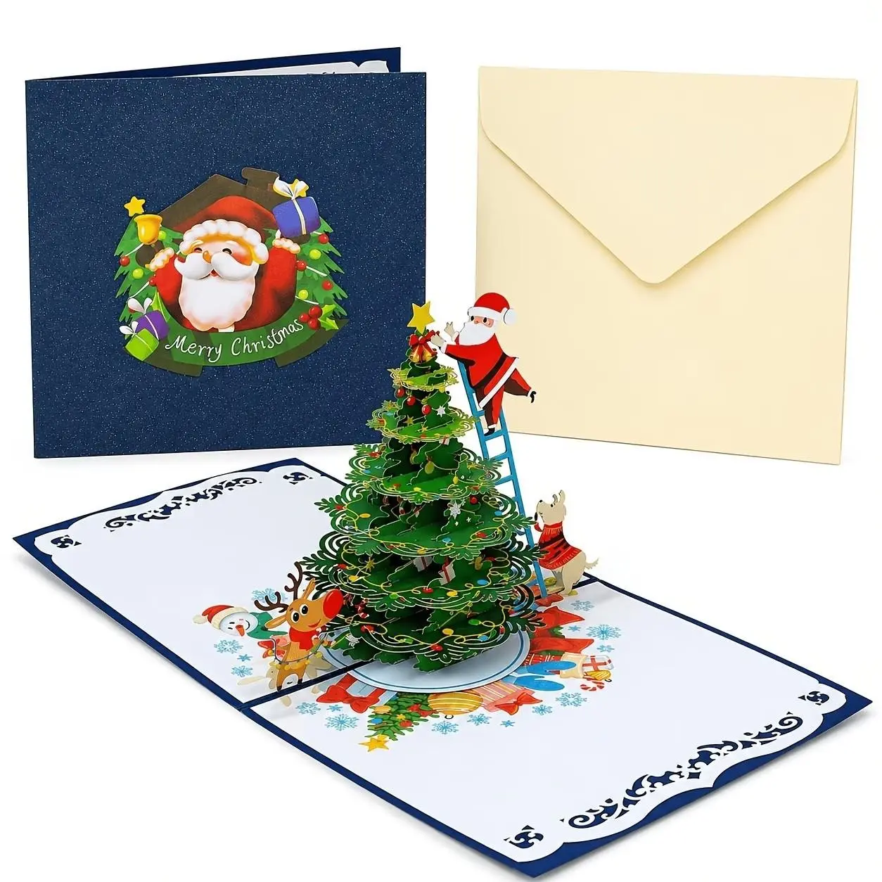 3D Christmas Tree Card, Santa Claus, Puppy, Deer Decorations, Holiday Greeting Card, Festive Atmosphere, Perfect for Family and Friends