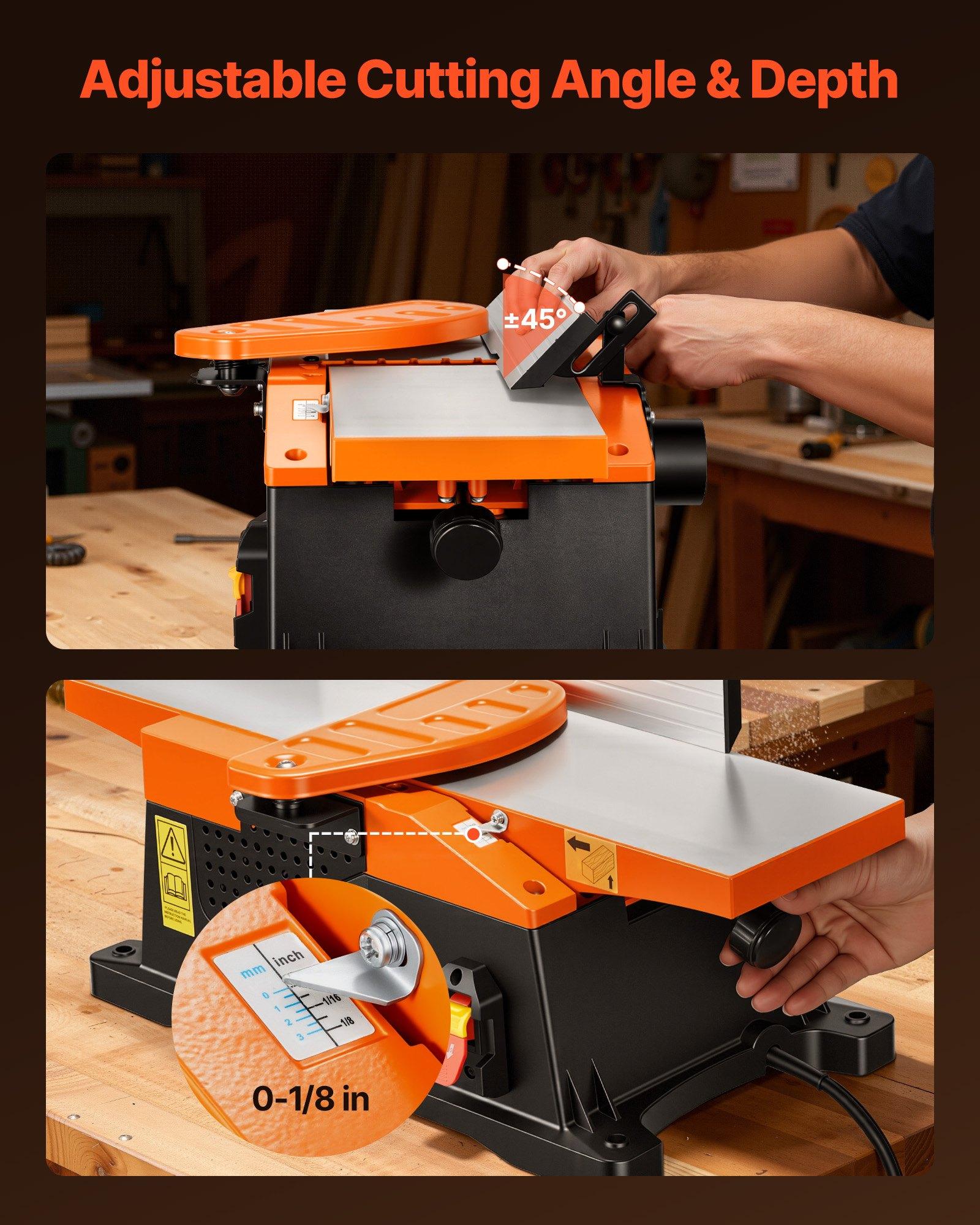 VEVOR Benchtop Jointer, 6 in, 2 HP 12000 RPM Bench Top Wood Jointer, with Straight Cutterhead, 2 HSS Blades, 6 x 23 in Cast Aluminum Table, Up to 1/8 in Depth, Adjustable Fence, for Woodworking DIY VEVOR Benchtop Jointer, 6 in, 2 HP 12000 RPM Bench Top Wood Jointer, with Straight Cutterhead, 2 HSS Blades, 6 x 23 in Cast Aluminum Table, Up to 1/8 in Depth, Adjustable Fence, for Woodworking DIY