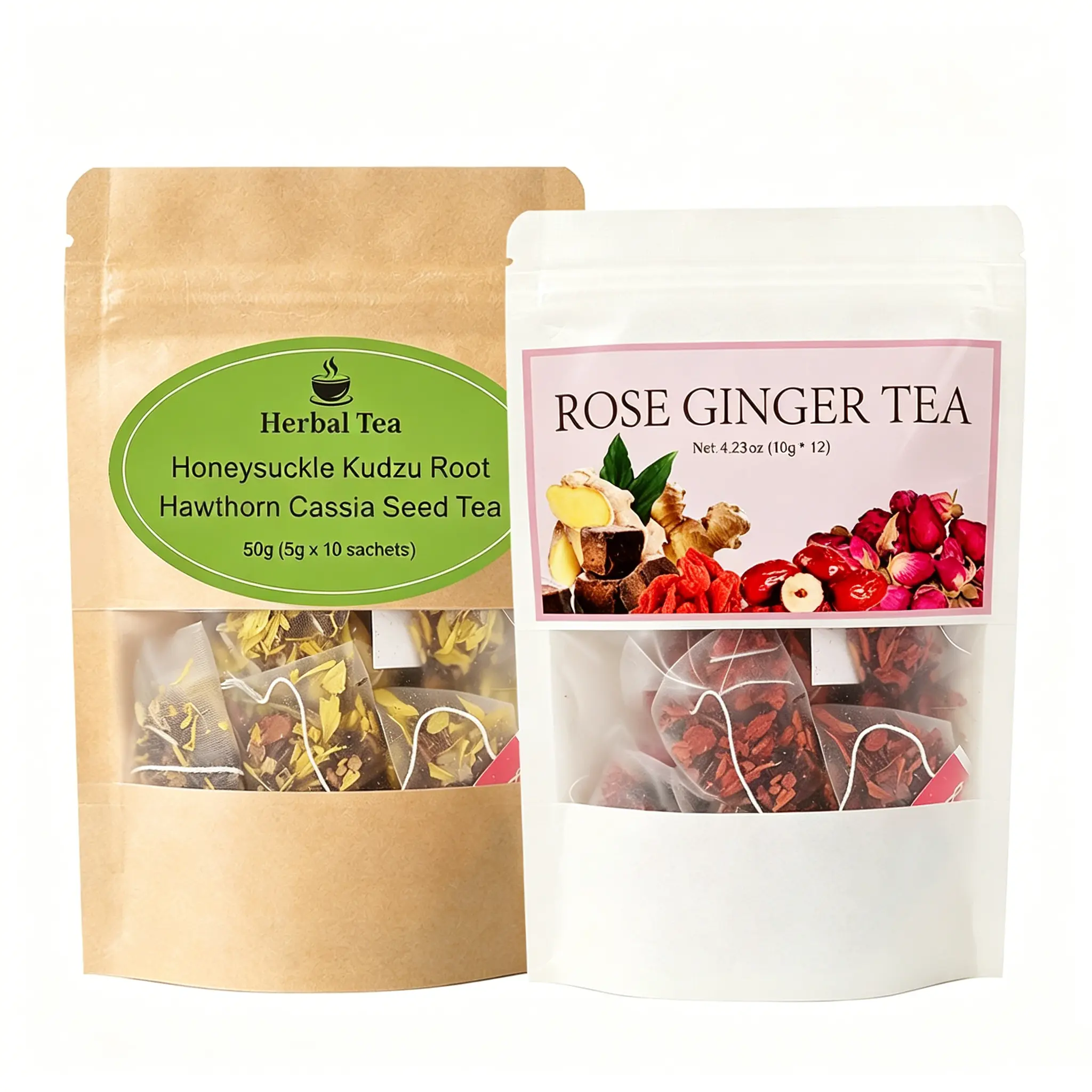Premium Handpicked Natural Herbal Tea, Ginger Rose Calming Tea & Honeysuckle Pueraria Fruit Seed Tea, Non-GMO No Artificial Flavors, Clean Simple Daily Wellness Sipping Tea for Adults