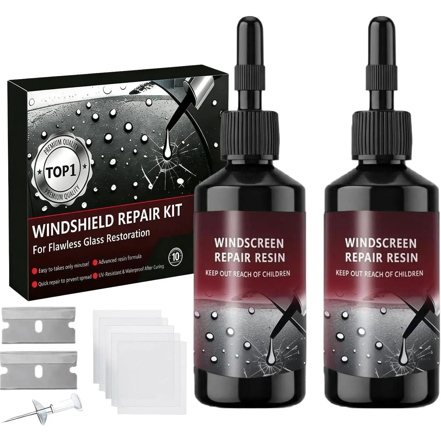Windshield Repair Kit, 5Min Quick-Repair Nano Glass Repair Fluid. Suitable for Repairing  Windows, Rearview Mirrors and Glass.- 2Pack