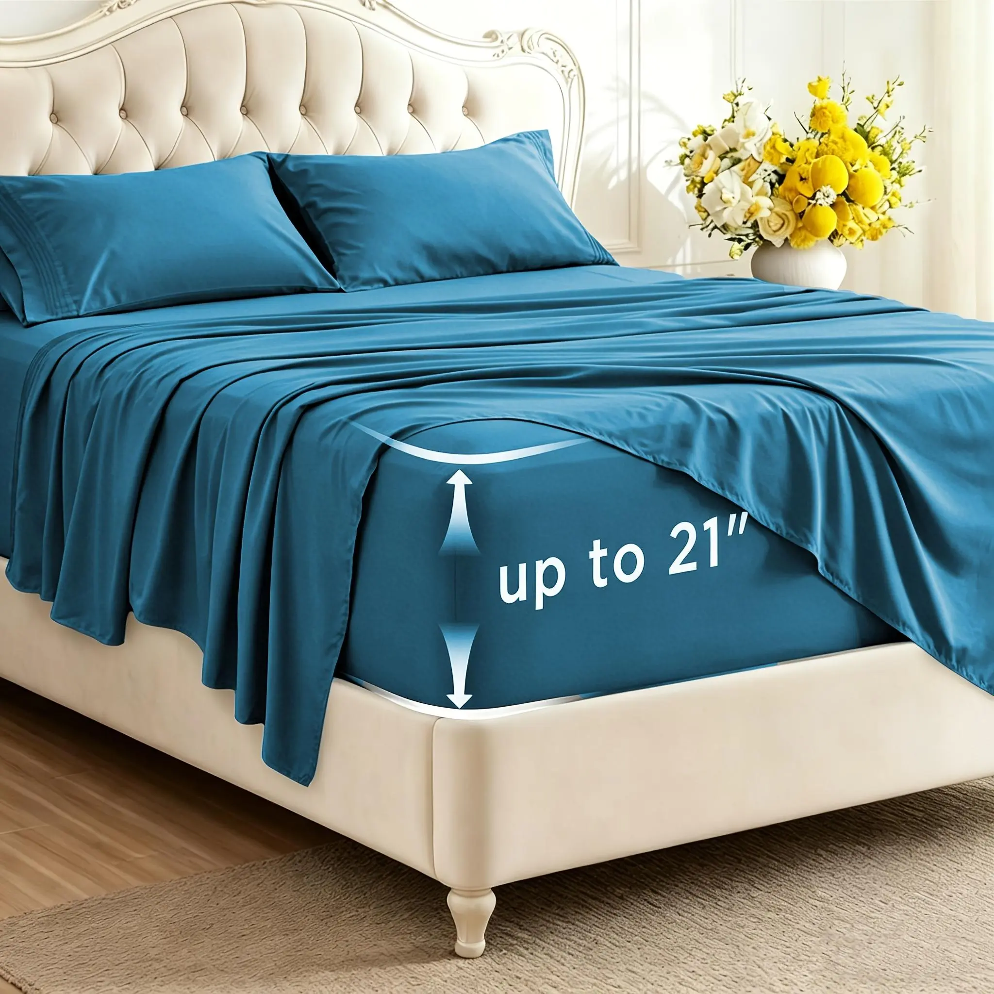 SASTTIE Extra Deep Pocket Bamboo Sheets, 4 PCS Ultra-Soft Sheet Set - Rayon Derived from Bamboo - Ultra Cooling Sheets, Hotel Luxury Fitted Sheet Set, Soft Sheet & Pillowcase Sets, Queen Size Clearance, Include Random Color