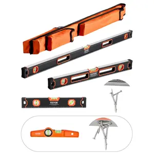 【DealsForYouDays】VEVOR 4-Piece Torpedo Level, 48/24/16/10 Inch Box Levels Set, Fluorescent Light Up Bubble Vials Ruler for 45/90/180 Degree, Aluminum Alloy Magnetic Leveler Tool, Shock-Proof(Only 10-inch has magnetic