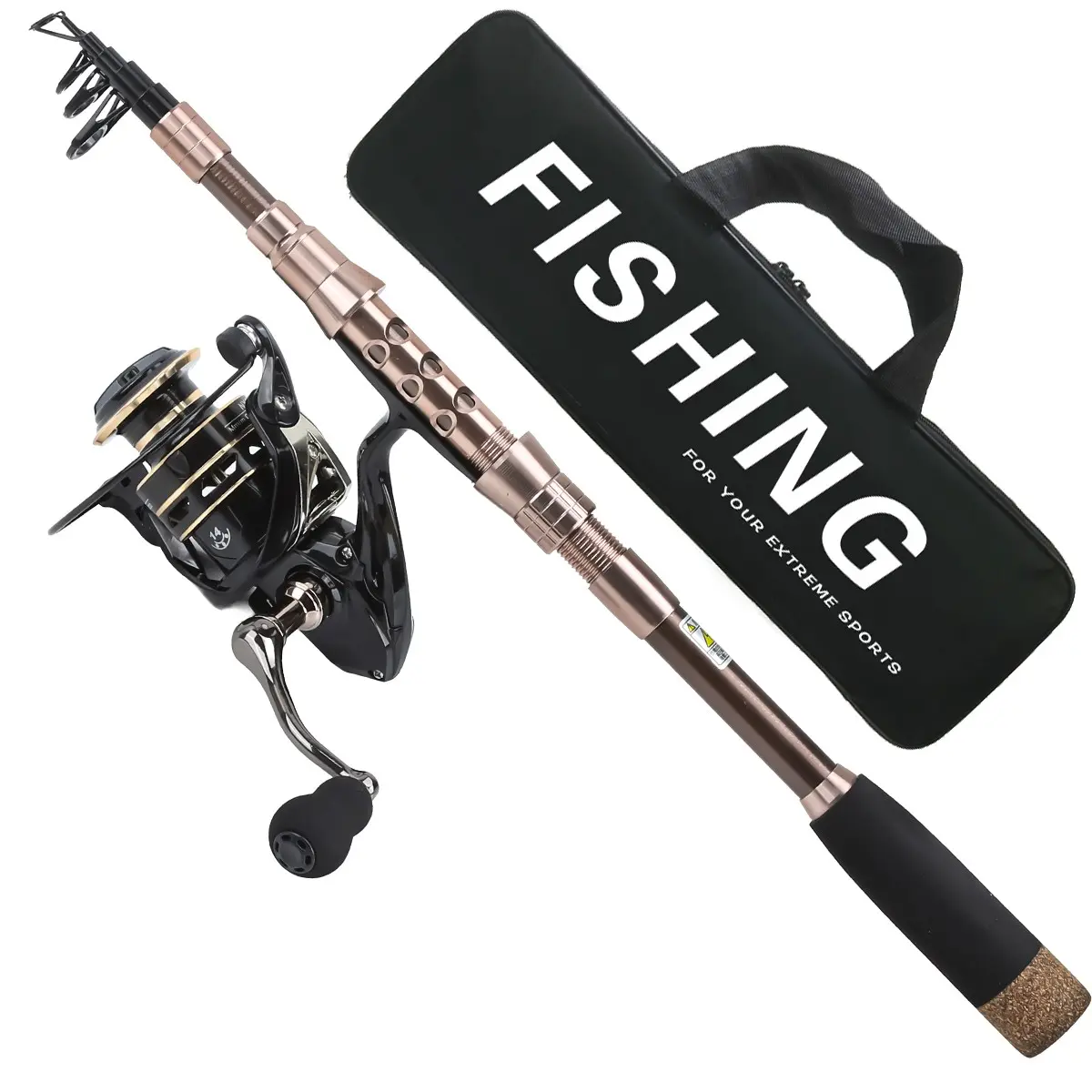 Carbon Fiber Telescopic Fishing Rod and Reel Set, Fishing Equipment, Champagne, Softwood Handle, Includes Carry Bag, Ideal for All Water Bodies