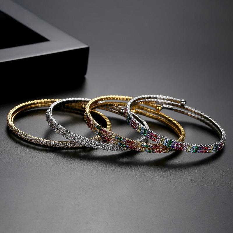 Elastic Copper 14K Gold Plated Open Bracelet Women's Exquisite Colorful Zircon Wrapped Bnagle Bracelet Fashion Party Jewelry Christmas Gift Elastic Copper 14K Gold Plated Open Bracelet Women's Exquisite Colorful Zircon Wrapped Bnagle Bracelet Fashion Party Jewelry Christmas Gift