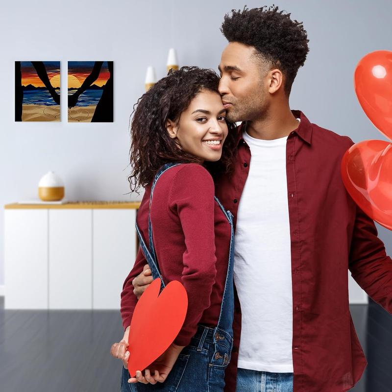 2 Pack Sip and  Kit Valentines Couple Painting Kit Supplies Canvas Painting Art Painting Set Pre Drawn Canvas to  for Adults Couple Date Night Party (8x10)