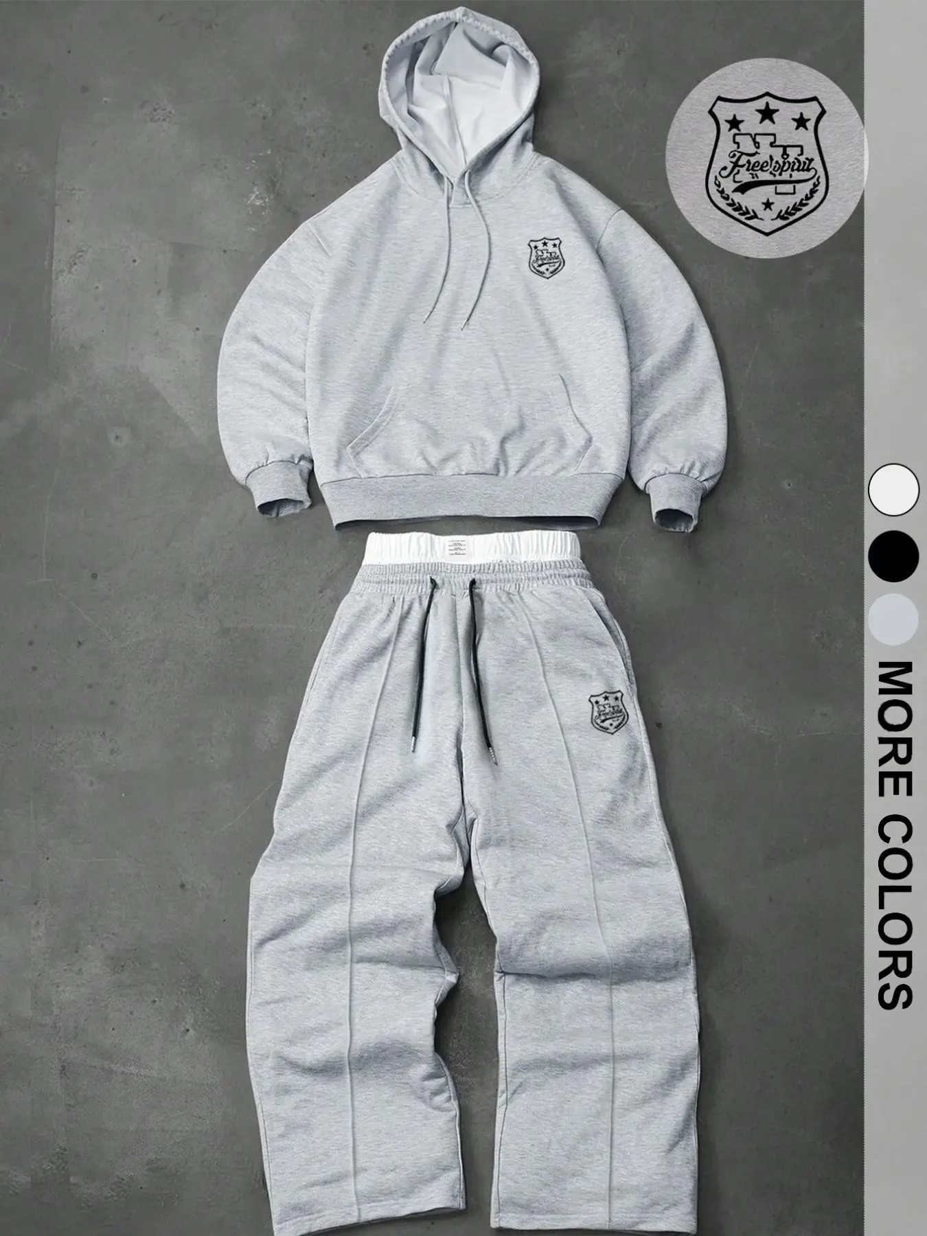American Academy Shield Badge Short Hoodie Set, Loose Fit Drawstring Sweatpants, Casual Two-Piece for Men and Women