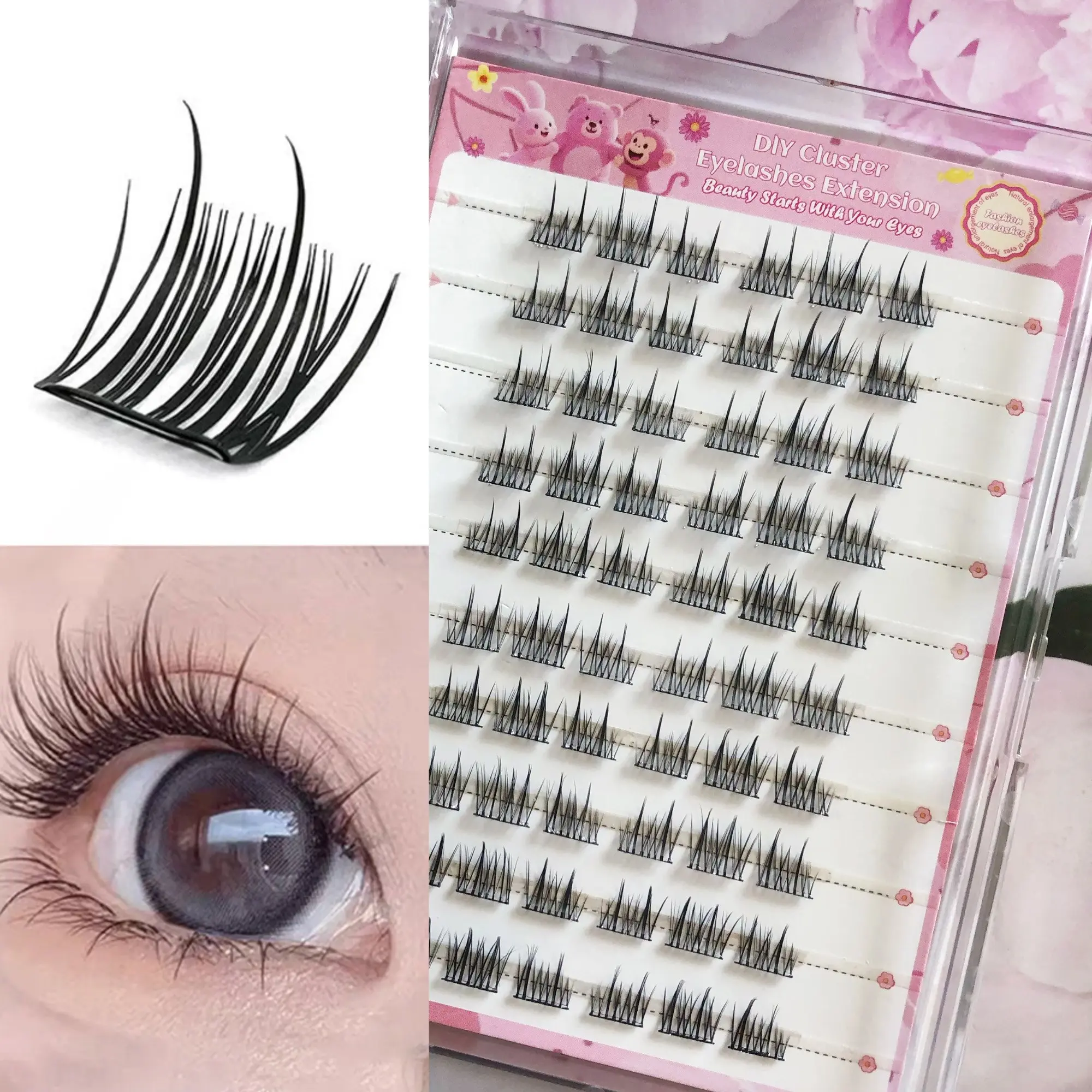 Directly attached false eyelashes - 60 pieces of false eyelashes, slender and natural small curled lashes, fresh and natural fluffy false eyelashes, suitable for beginners, self-adhesive false eyelashes
