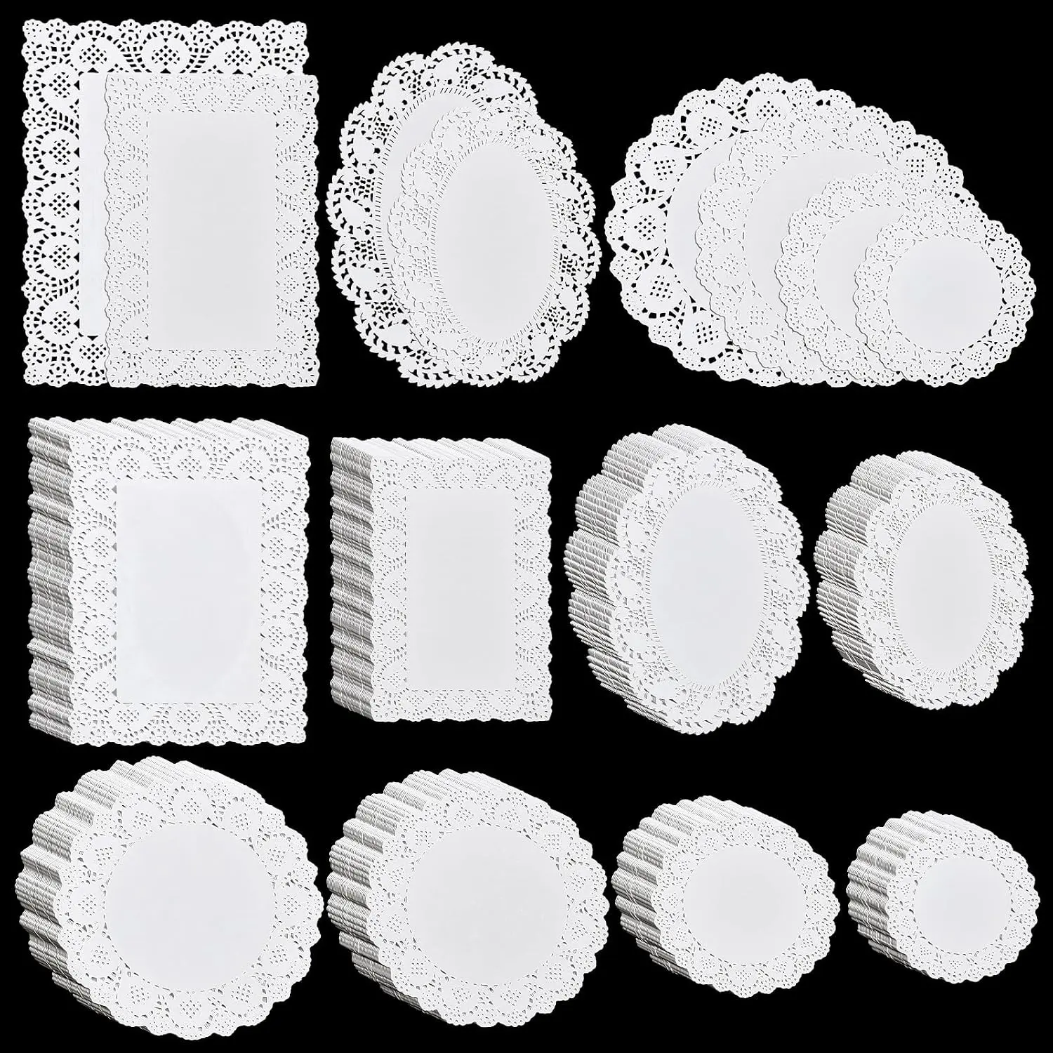 800 PCS Assorted Size White Lace Paper Doilies, Rectangle & Round Paper Placemats for Dessert Trays, Tables, Serving Trays, Perfect for Wedding Party Table Decoration