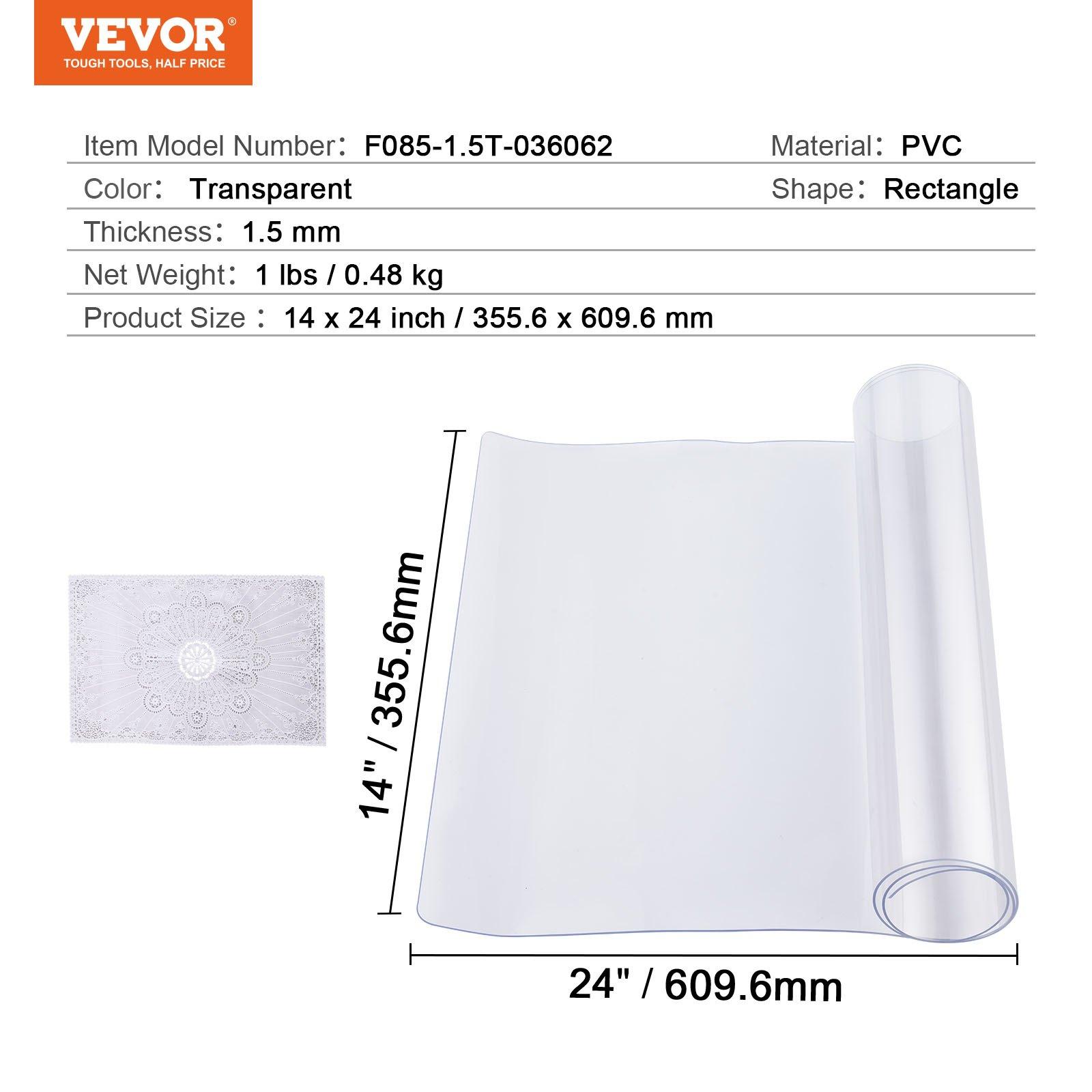 VEVOR Plastic Table Cover, 14 x 24 Inch 1.5 mm Thick Clear Table Protector, Rectangle PVC Desk Mat, Waterproof & Easy Cleaning Desk Pad Tablecloth, for Office Dresser Dining Room Table Night Stand