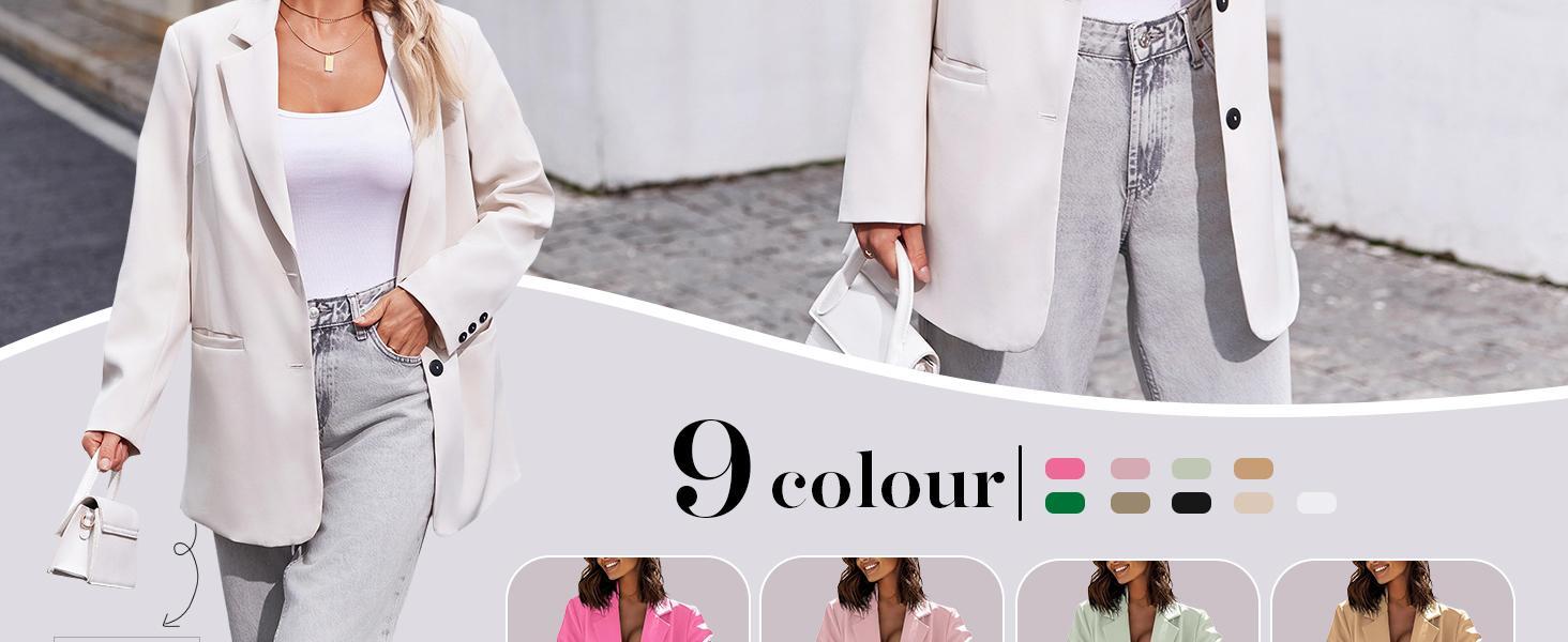 FMEYOA  Women Casual Oversized Blazers Lapel Button Down Solid Work Office Blazer Jacket