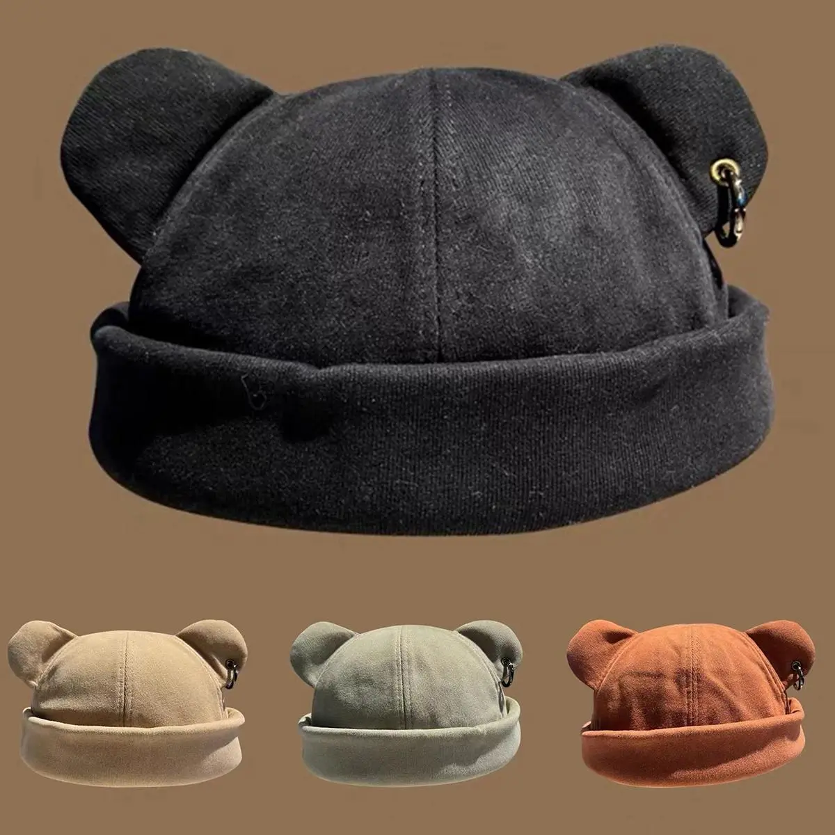 Unisex Cat Ears Landlord Caps Spring and Autumn Adjustable Melon Skin Hats Literary Hip Hop Hat Painter Cap