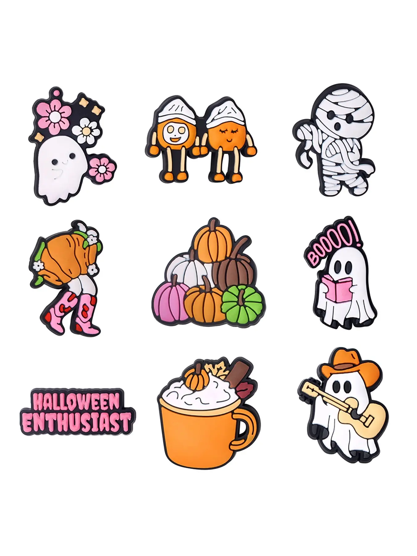 Halloween Shoe Charms Detachable Accessory Charm PVC Soft Rubber Spooky Pumpkin Ghost Skull JIBZ Detachable Clog Shoe Decorations Compatible with Croc Kids Halloween Party Gift DIY Shoe Accessories