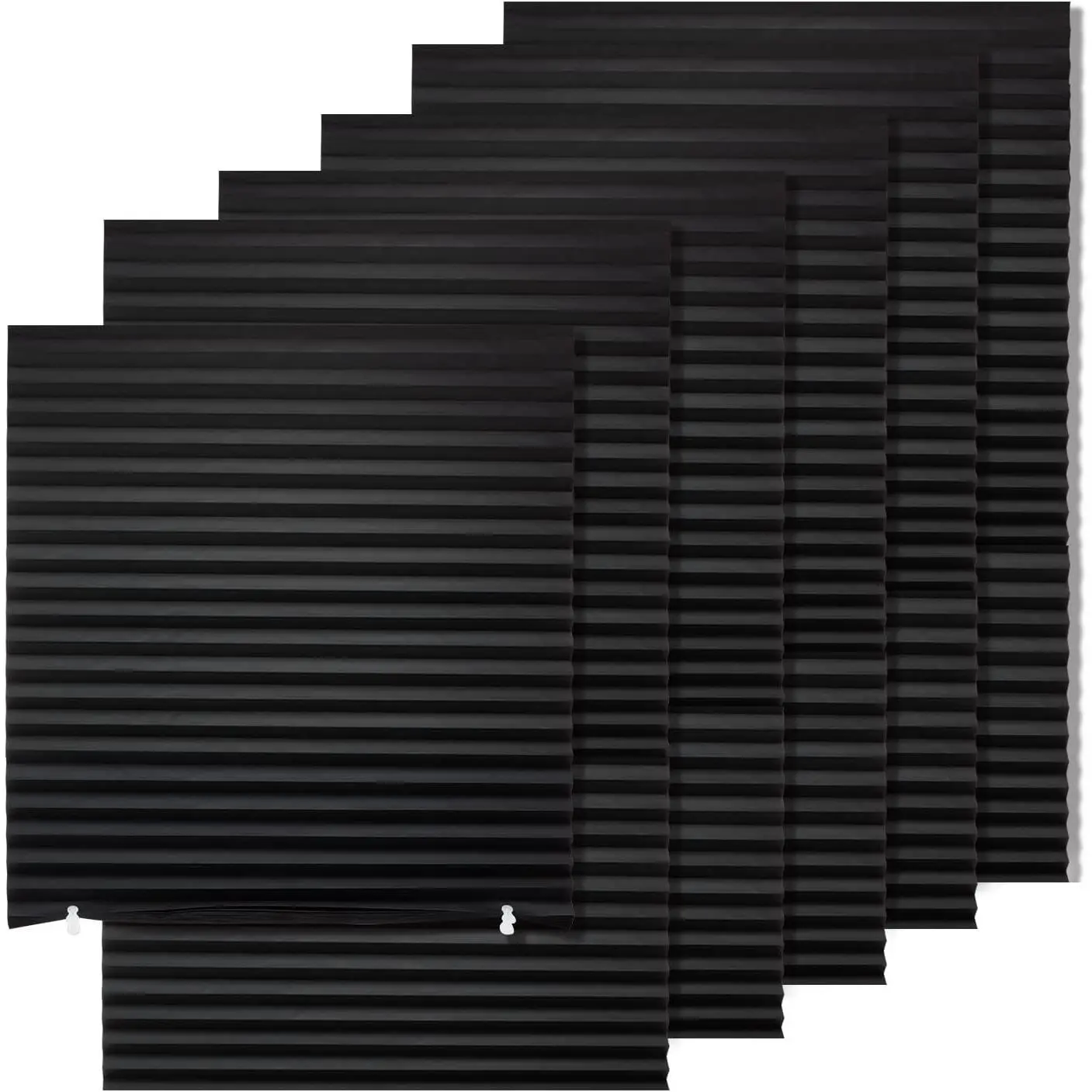 6 Pack Temporary Blackout Paper Shades for Windows,Paper Pleated Blinds with Adhesive,No Tools No Drilling Free Cut Size Temporary Room Darkening Shades(Black, 36" W x 72" H)