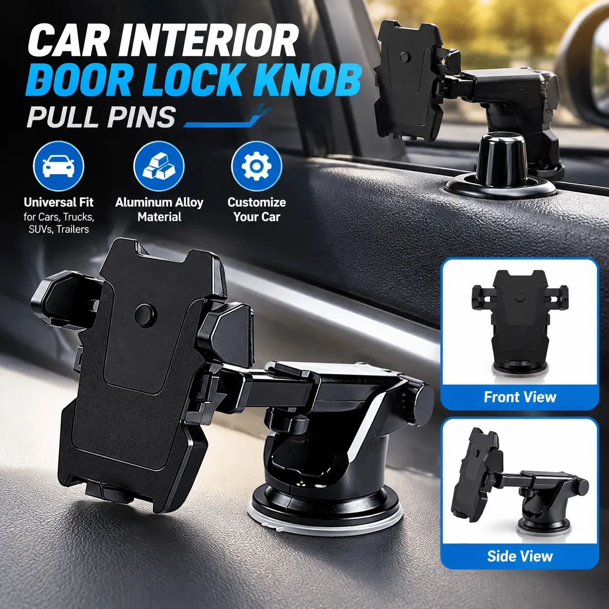 1 Piece Non-Slip 360° Rotating Aluminum Alloy Truck Interior Door Lock, Universal Car Auto Truck Interior Door Lock Knob Pull Pins Aluminum Alloy Auto Car Security Pins