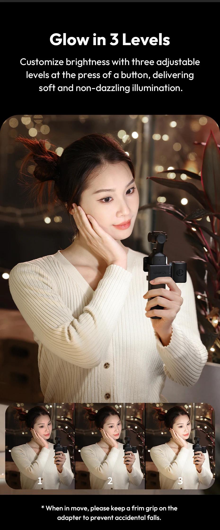 Ulanzi LM001 Pocket 3/Xtra Muse Mini Light 3-Level Soft Light LED Video Light for DJI OSMO Pocket 3/Xtra Muse for Photography Livestreaming Vlog