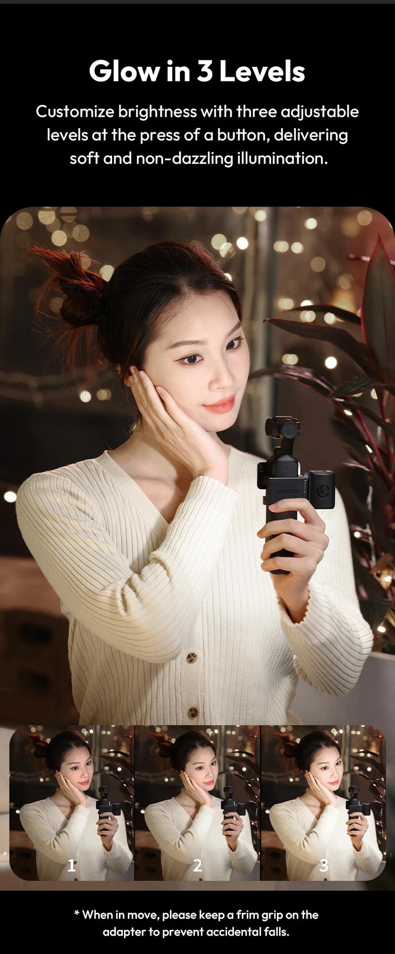 Ulanzi LM001 Pocket 3/Xtra Muse Mini Light 3-Level Soft Light LED Video Light for DJI OSMO Pocket 3/Xtra Muse for Photography Livestreaming Vlog