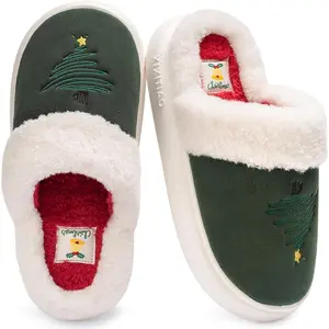 Christmas Slippers for Women - Memory Foam Cozy Fuzzy House Shoes, Non Slip Rubber Sole, Warm Indoor Bedroom Slippers