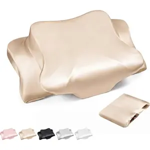 Cervical Neck Pillowcase (Only Pillowcase) Pillow Cover with Zipper Ergonomic Pillow Cover for Side Back Stomach Sleepers(Champagne,Queen Size)