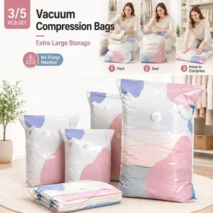 3/5 PCS Extra Large Vacuum Compression Bag, No Pump Required, Moisture-Proof Sealed Storage Bag, Storage Organizer, Space-Saving, Durable Material, Storage Bags, Cube Vacuum Seal Bags for Clothing, Comforters, Blankets, Pillow, Bedding