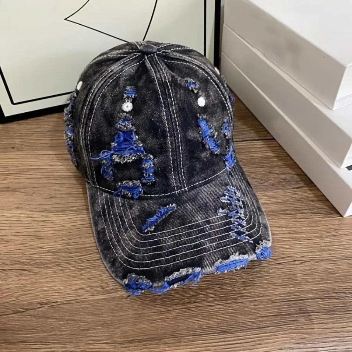 Unisex Distressed Washed Baseball Cap – Vintage Denim Style (with pink and frayed details), Adjustable Snap Back (Suitable for outdoor travel and casual streetwear), Unisex Comfortable Washed Cap (Ideal Gift) – Available in Multiple Colors