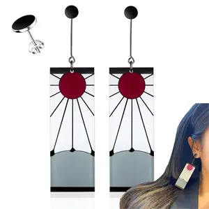 925 Sterling Silver Tanjiro Earrings, Anime Demon Slayer Kimetsu No Yaiba Cosplay Black Hanafuda Earrings, Clip On & Pierced Options Unisex Anime Jewelry for Men Women Daily Wear Cosplay Party Gift