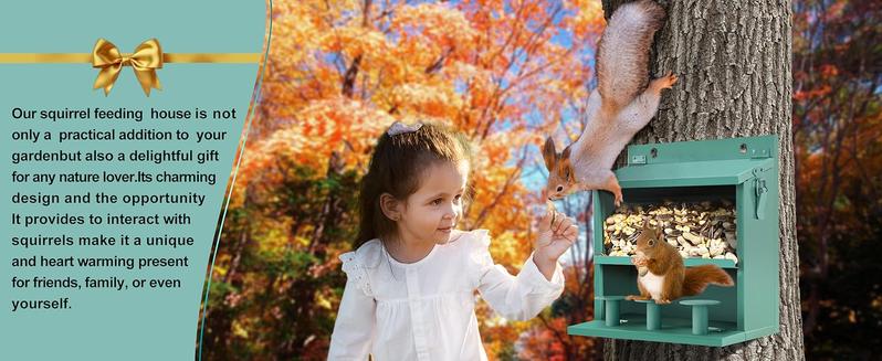 Wildpark Squirrel Feeder for Hanging Outside Tree,Mini Chipmunk Outdoors Squirrel Picnic Bench Feeders Table,Funny Metal House Boxes,Stronger Than Wooden Structure