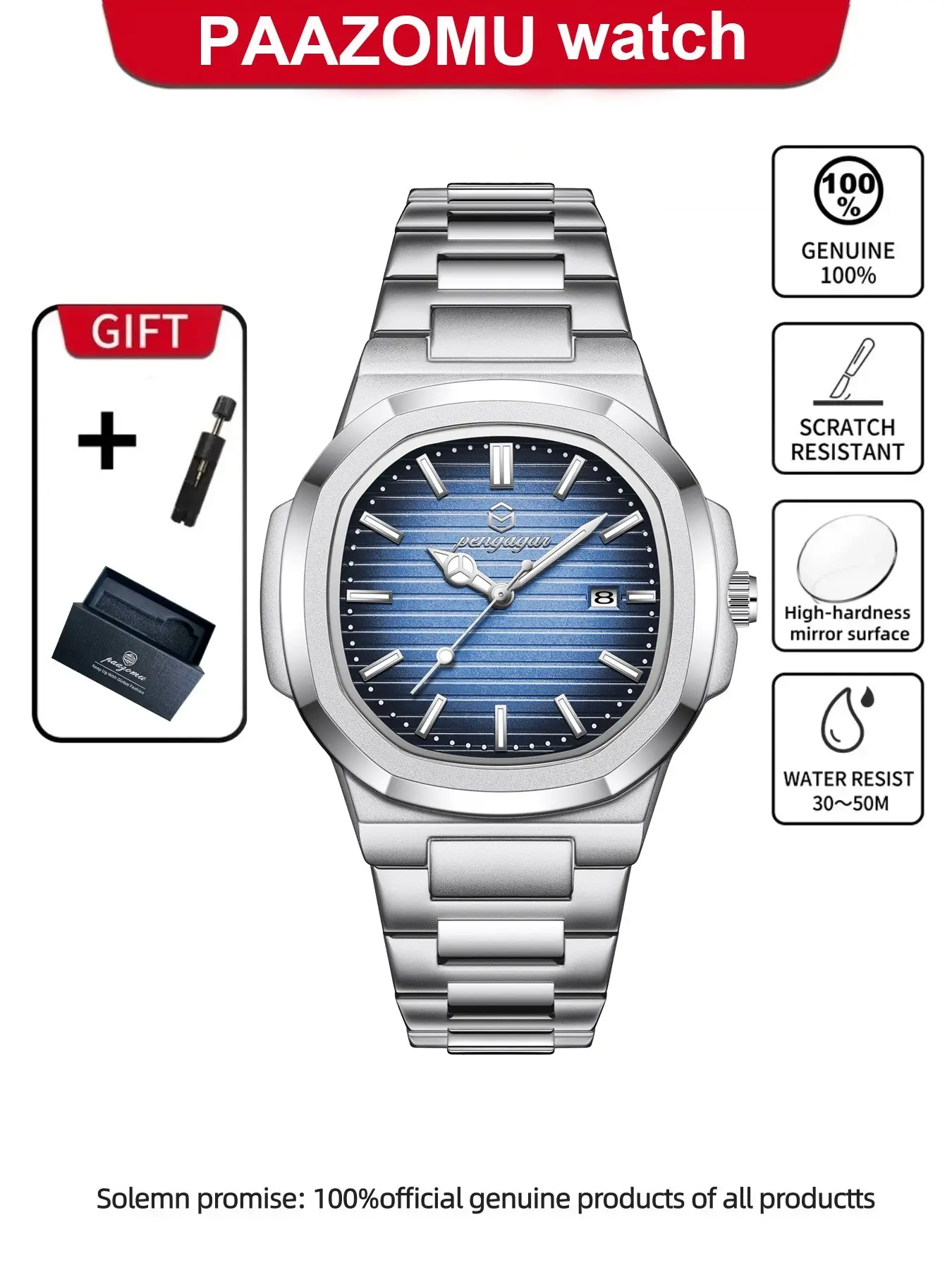 Bestselling Waterproof Glow-In-The-Dark Calendar, Luminous Dial, Stainless Steel Ultra-Thin Quartz Watch, Trendy Business Men's Watch for Students