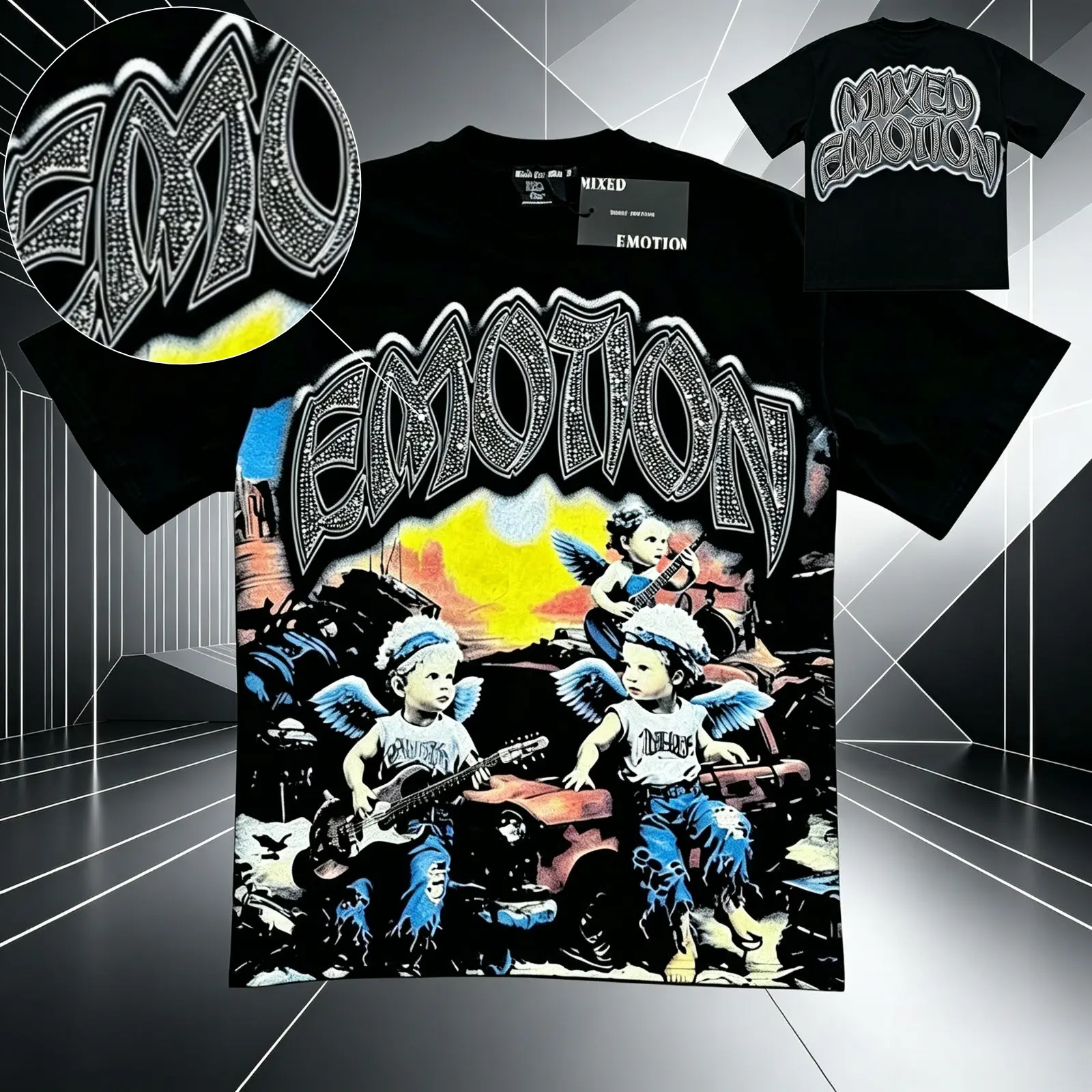 MIXED EMOTION Life Hustlers T-Shirts Men Women Couple Diamond Rhinestone Angel Print Summer Top Tee Round Neck Short Sleeve Oversized Cotton Streetwear Hip Hop Y2K Vintage Retro Casual Outfit TikTok Viral Festival Party Independence Day Pride Month