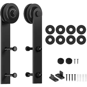 Sliding Barn Door Hardware Roller Set Black (LK-I Shape Hanger)