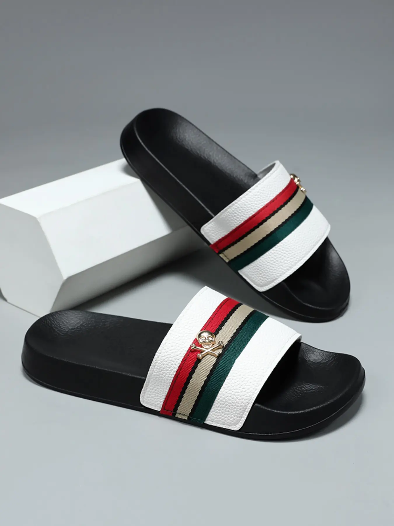 Men's Casual Sandals with Colorblock Webbing, Fashionable Eva Lightweight Shockproof Flip Flops, Indoor Outdoor Daily Wear Shoes