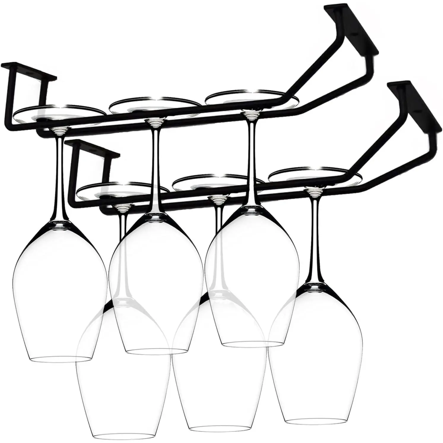 10.8 Inch Black  Glass Rack, Under Cabinet  Glass Holder Stainless Steel Stemware Rack -  Stemware Holder for Cabinet Kitchen Bar, Set of 2