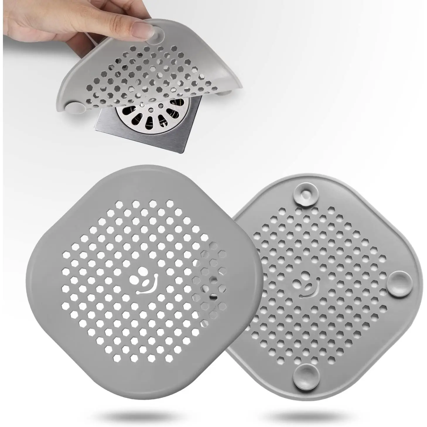 2-Pack Silicone Drain Hair Catcher, Shower Sink Tub Protector Stopper for Bathroom Kitchen, Grey
