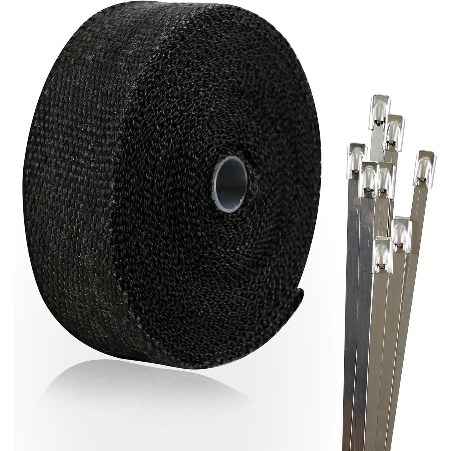 2 inch X 50 feet Black Exhaust Heat Wrap Roll with 8 Stainless Ties for Motorcycle Fiberglass Heat Shield Tape