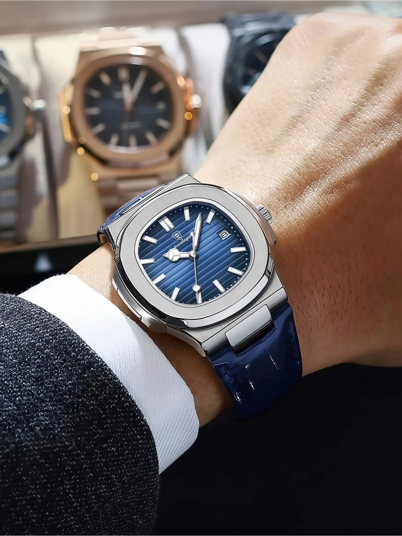 Fashion Luminous Waterproof Men's Analog Watch, Dial with Calendar, Rose Gold Stainless Steel Case, Leather Strap, Quartz Movement, Casual Trendy Wristwatch, Fashionable Wristwatch