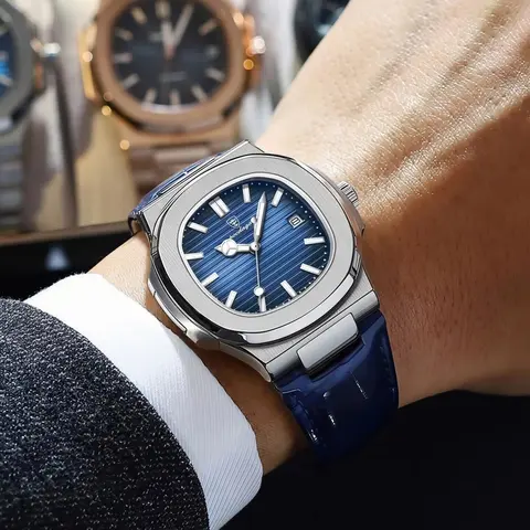 Men's Fashion Luminous Waterproof Analog Watch with Date Display, Stainless Steel Case, PU Leather Strap, Quartz Movement, Casual Trendy Wristwatch, Quartz Watches